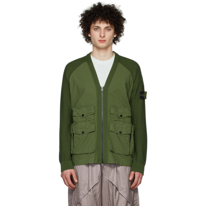 STONE ISLAND GREEN SOFT COTTON CARDIGAN