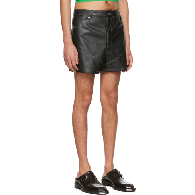 Shop Eckhaus Latta Black Faux-leather Switch Shorts