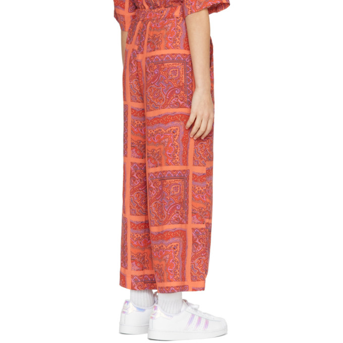 Shop Repose Ams Kids Orange & Pink Paisley Wide Trousers