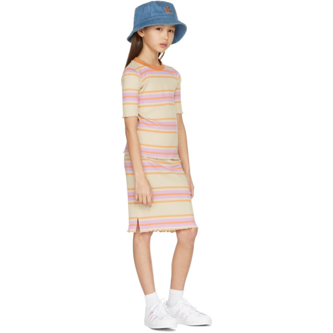 Repose Ams Kids Beige Rib Stripe Skirt In Multi Stripe