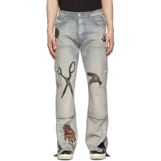 Amiri Blue Striped Workman Jeans In 