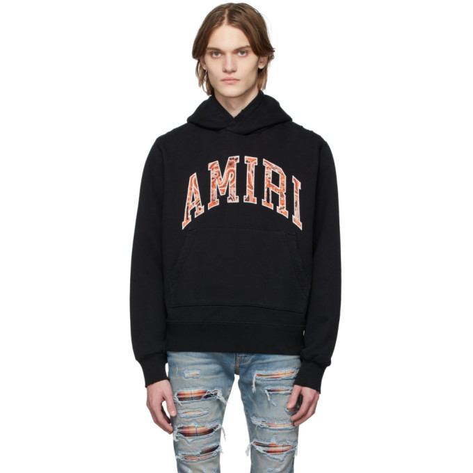 Click to view more detailed imagery on our partner's website Amiri Mens Black Bandana Logo-embroidered Cotton-jersey Hoody S In Black Orange