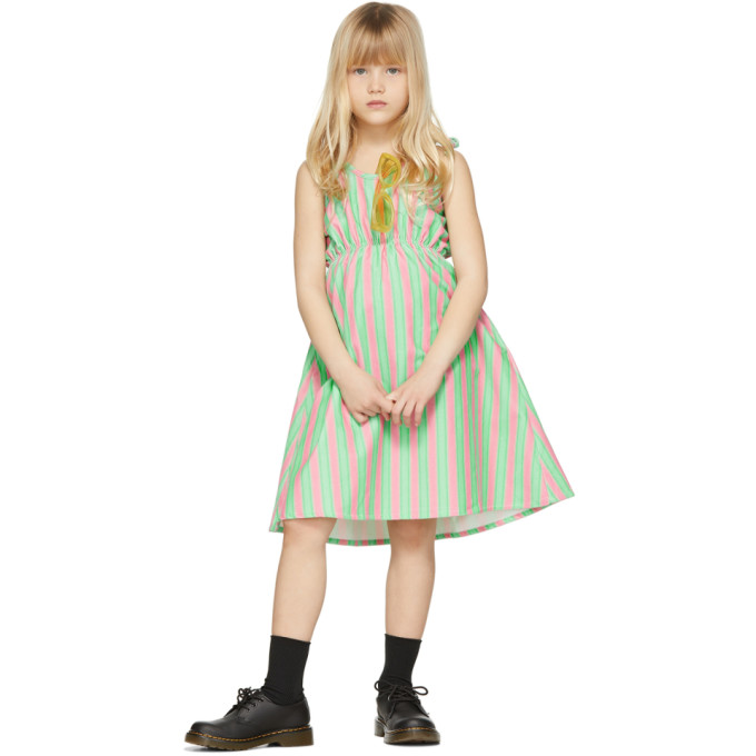 Weekend House. Kids Green & Pink Fluor Dress In Stripes Green And Pi