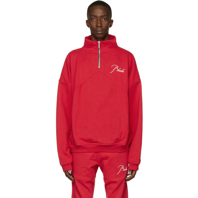 RHUDE RED QUARTER ZIP SWEATER