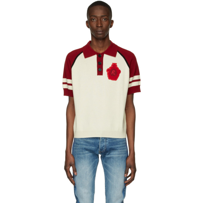 Rhude Off-white & Red Classic Polo In Creme/red