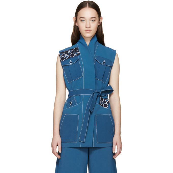Peter Pilotto Blue Embroidered Safari Vest