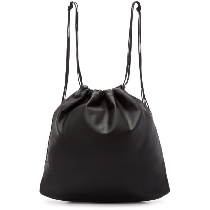 Tsatsas Black Leather Drawstring Xela Backpack