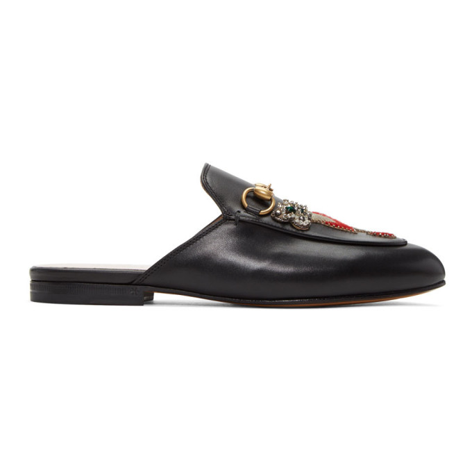 Gucci Black Tiger & Pierced Heart Princetown Slippers