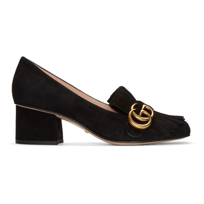 Gucci Black Fringe Marmont Loafer Heels
