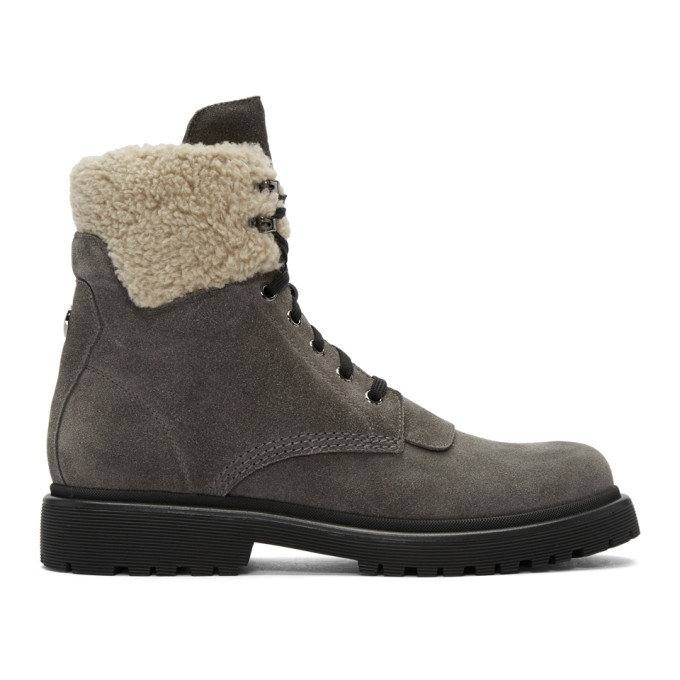 Moncler Grey Suede Patty Military Boots