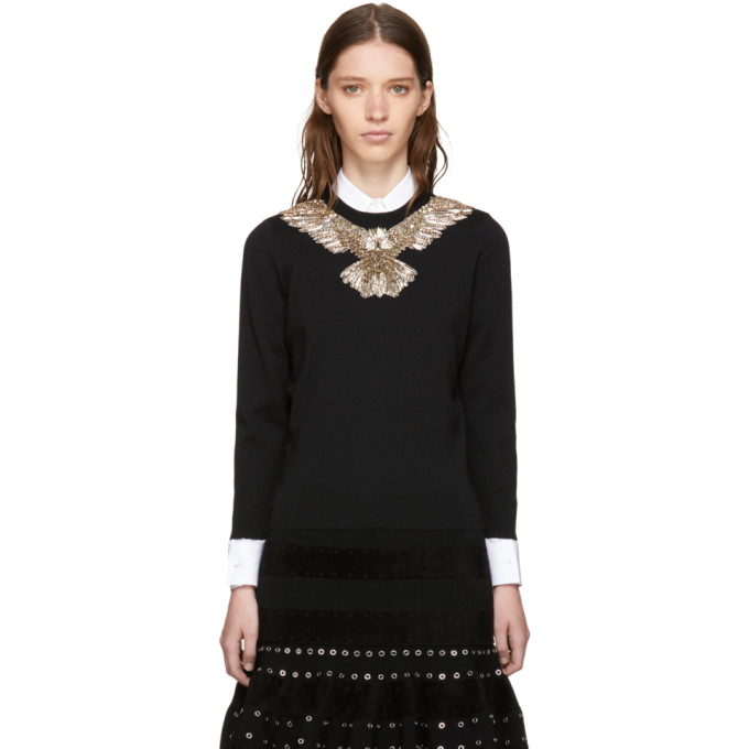 ALEXANDER MCQUEEN Black Embroidered Eagle Sweater