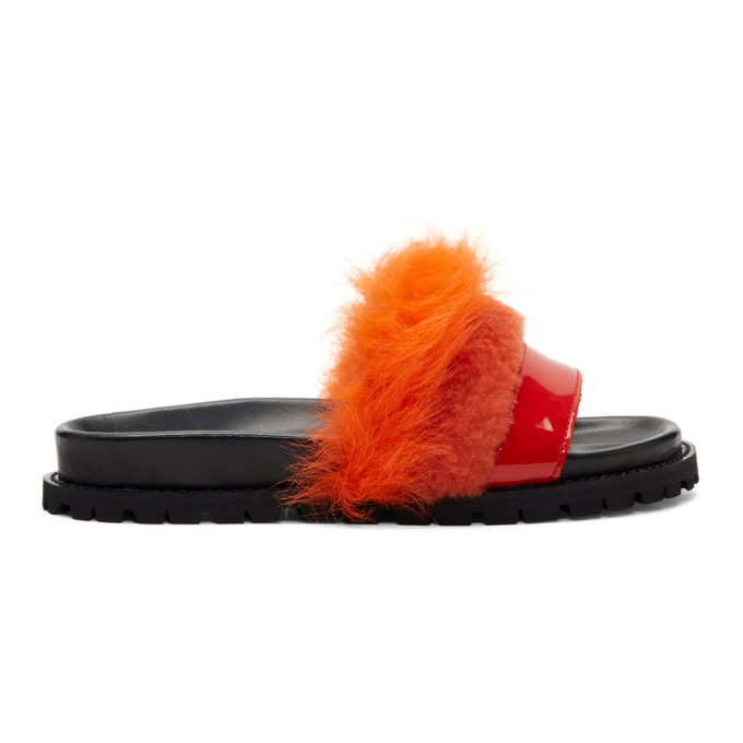 SACAI Orange & Red Furry Slides
