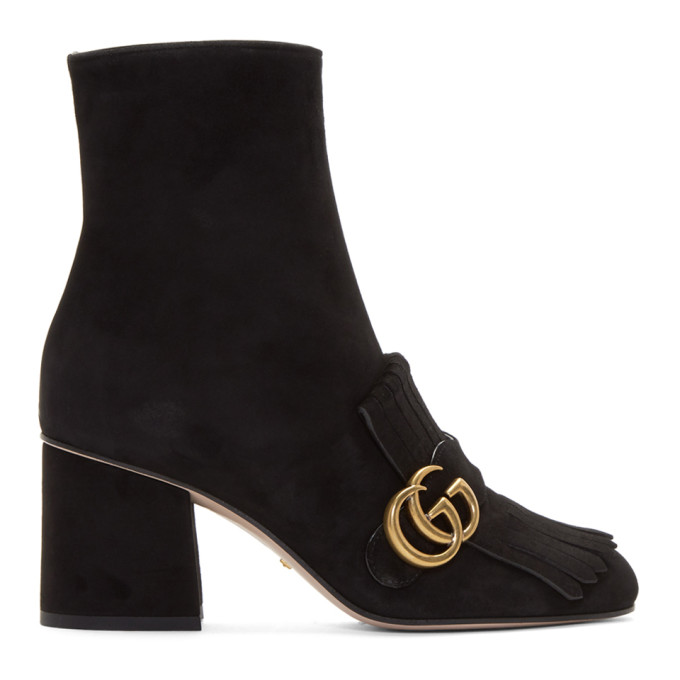 Gucci Black Suede GG Marmont Boots