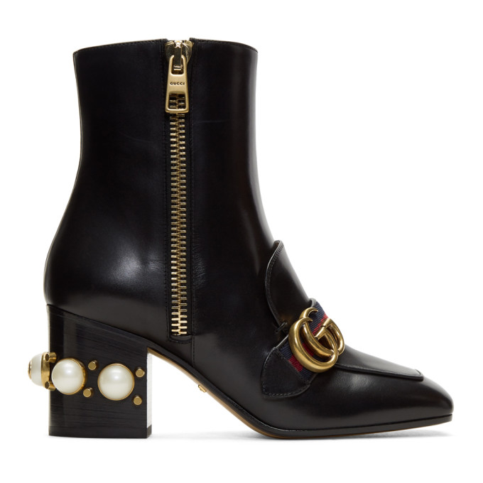 Gucci Black Pearl & Stud Peyton Boots