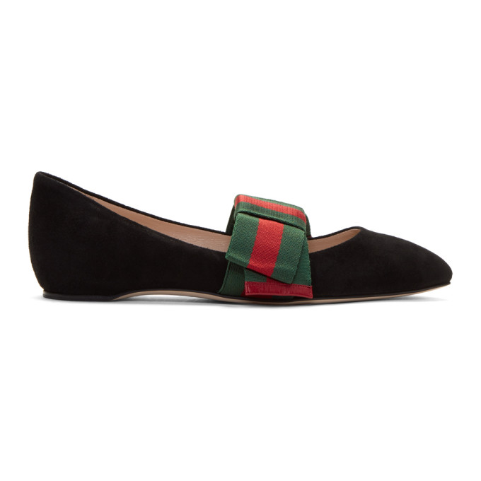 Gucci Black Bow Suede Ballerina Flats