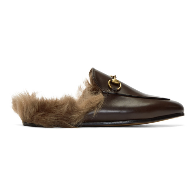 Gucci Brown Fur Princetown Slippers