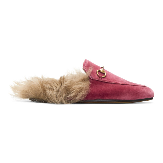 Gucci Pink Velvet & Fur Princetown Slippers