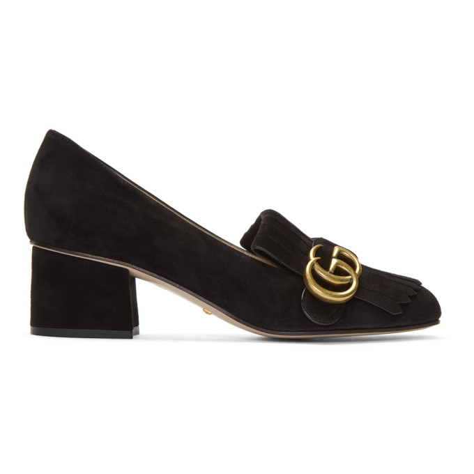 Gucci Black Suede GG Marmont Loafer Heels