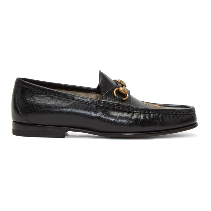 Gucci Black Bee Horsebit Loafers