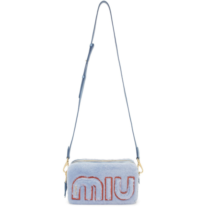 Miu Miu Blue Shearling Chain Camera Bag