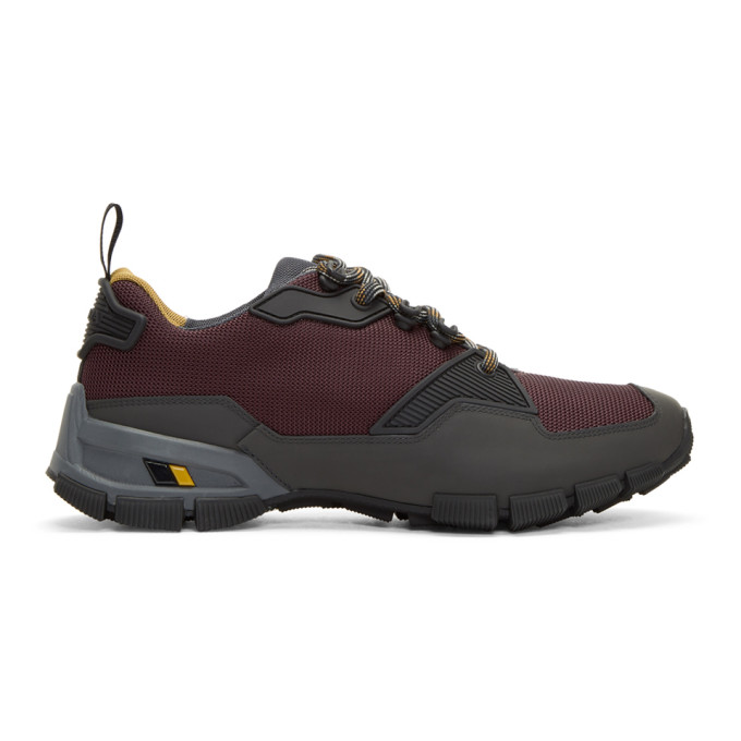 Prada Burgundy & Grey Technical Sneakers