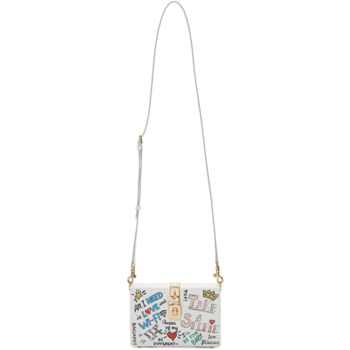Dolce & Gabbana White Graffiti Wood Box Bag