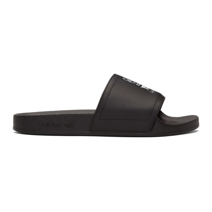 Y-3 Black Leather Adilette Slides