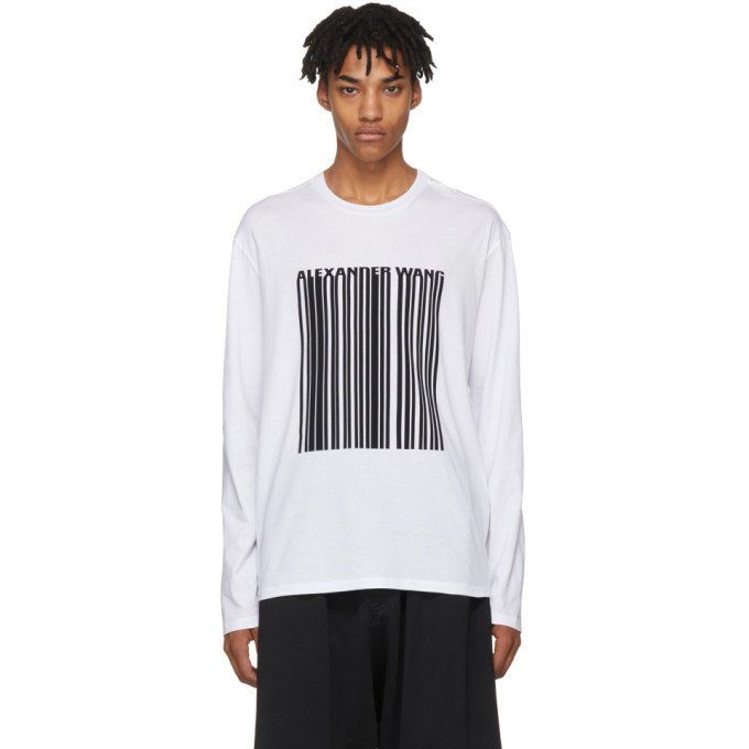 Alexander Wang White Long Sleeve Barcode T-Shirt