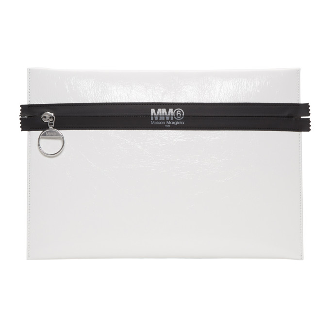 MM6 Maison Martin Margiela White Laminated Zip Pouch