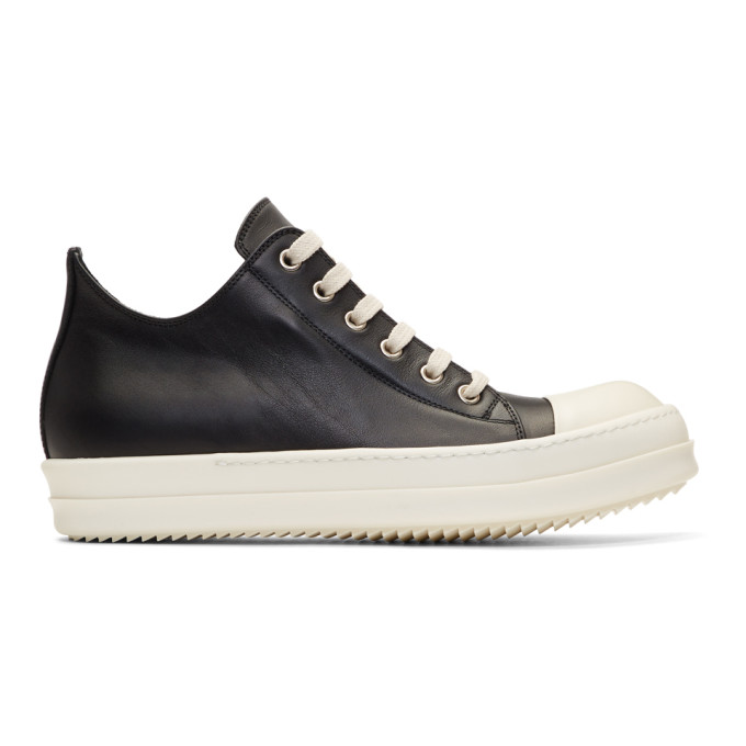 Rick Owens Black & Off-White Leather Low Sneakers