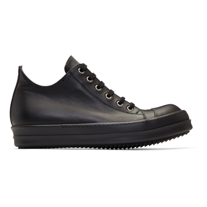 Rick Owens Black Leather Low Sneakers