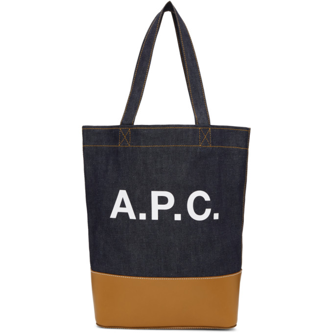 A.P.C. Navy & Tan Denim Axel Tote