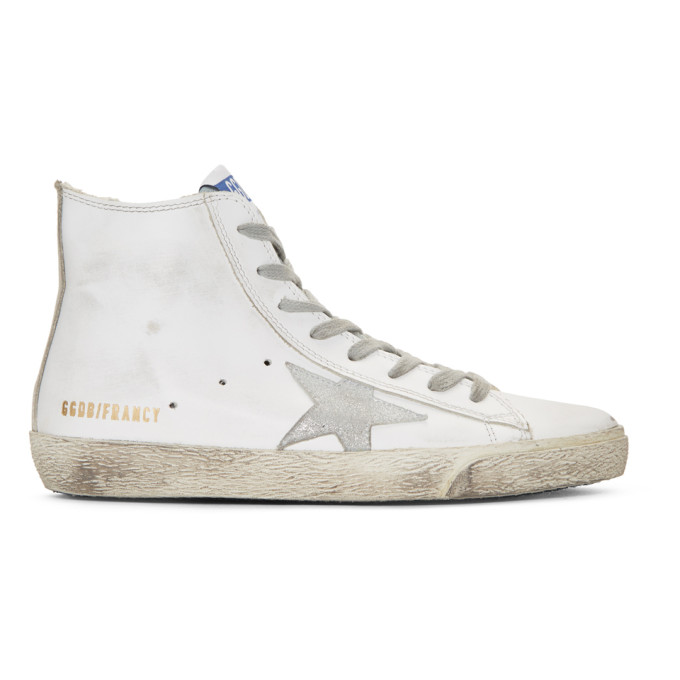 Golden Goose White & Silver Francy High-Top Sneakers