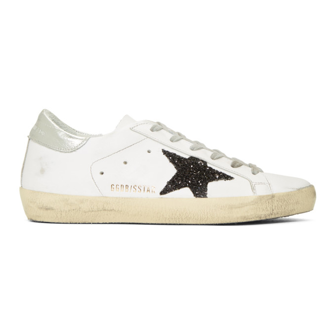 Golden Goose White & Black Glitter Superstar Sneakers