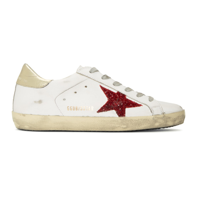 Golden Goose White & Red Glitter Superstar Sneakers