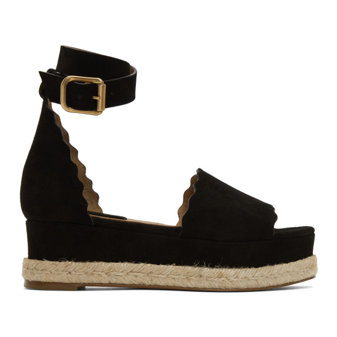 Chloe Black Suede Lauren Espadrille Sandals