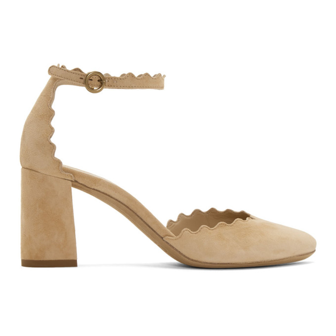 Chloe Beige Suede Lauren Ankle Strap Heels