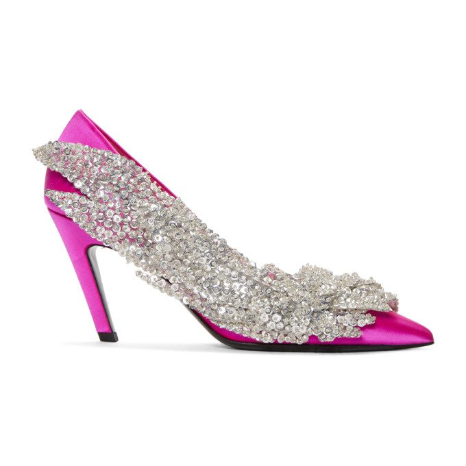 Balenciaga Pink Satin Broderie Heels