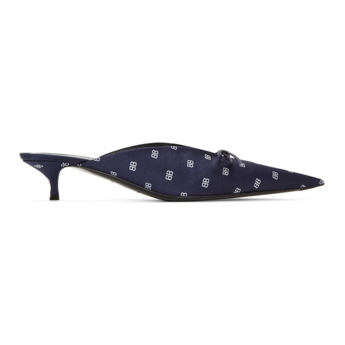 Balenciaga Navy Logo Knife Mules