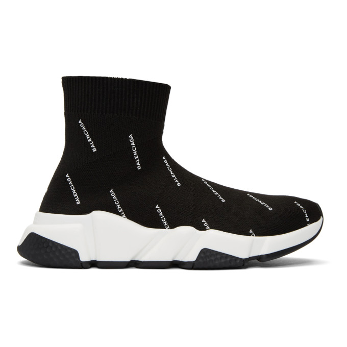 Balenciaga Black All-Over Logo Speed High-Top Sneakers