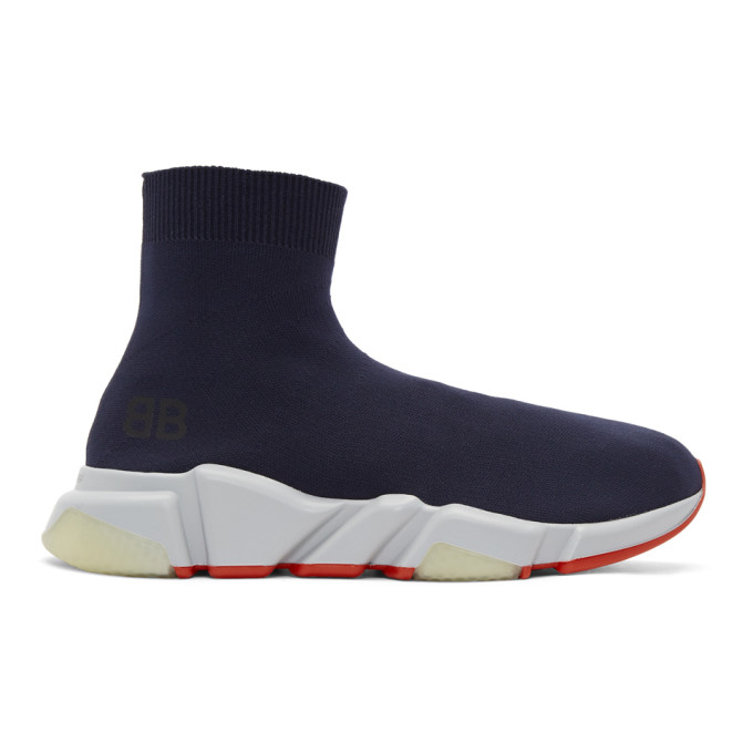 Balenciaga Navy Speed Runners High-Top Sneakers