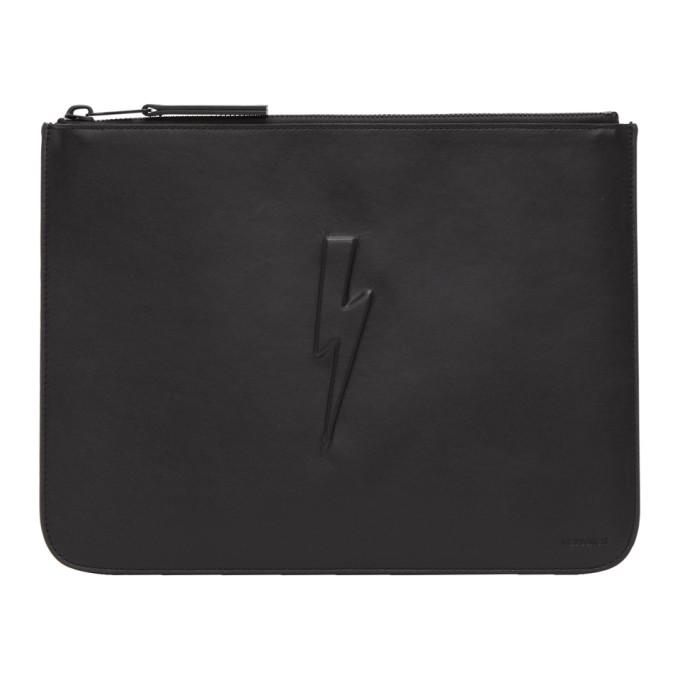 Neil Barrett Black Large Single Thunderbolt Pouch