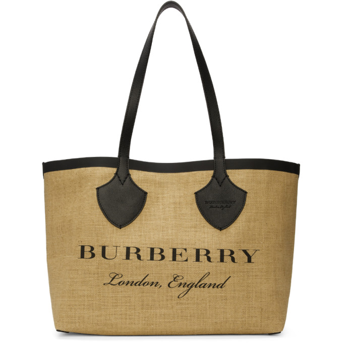 Burberry Tan & Black Giant Raffia Tote