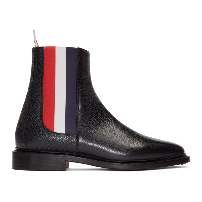 Thom Browne Black Tricolor Chelsea Boots