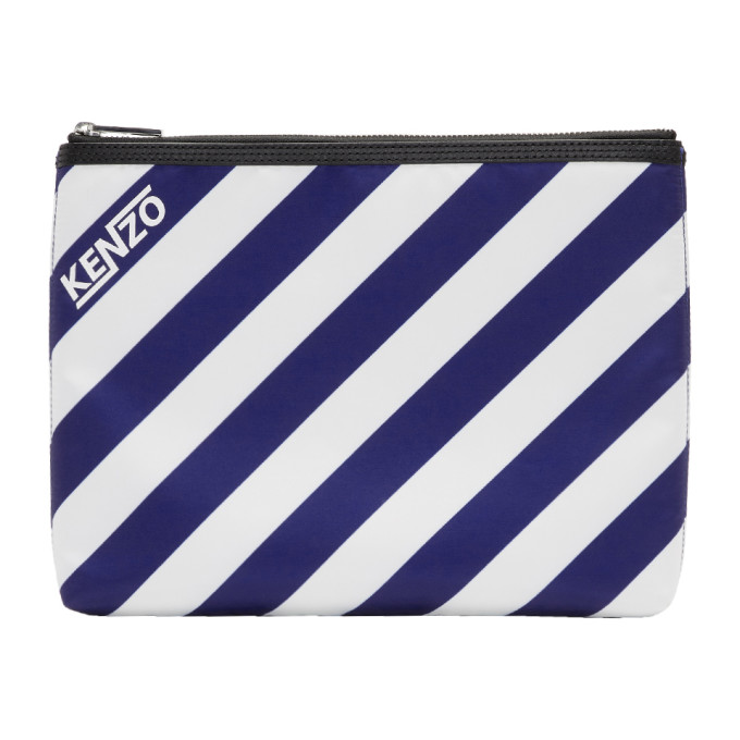 Kenzo Blue & White Striped A4 Logo Pouch