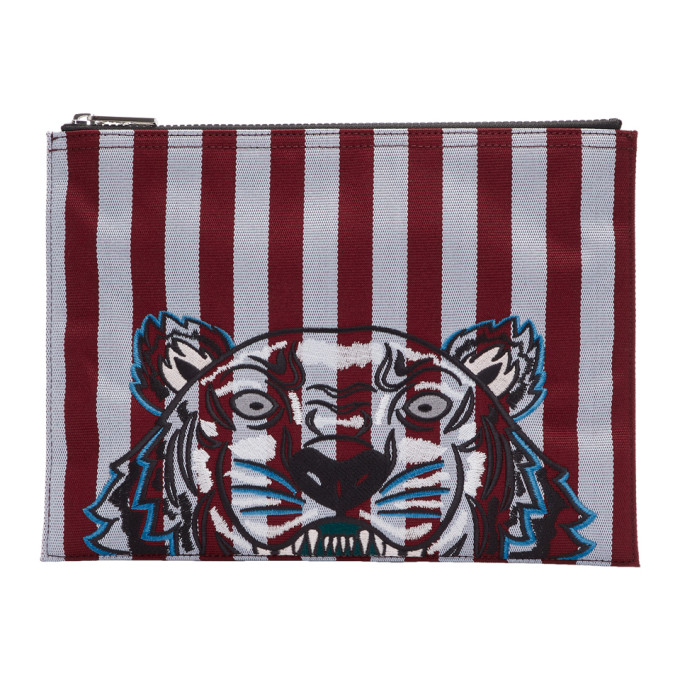 Kenzo Burgundy & Blue Striped Tiger A4 Pouch