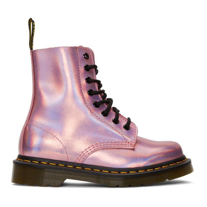 Dr. Martens Pink Reflective Metallic Pascal Lace-Up Boots