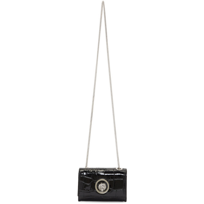 Versus Black Patent Croc Micro Lion Bag