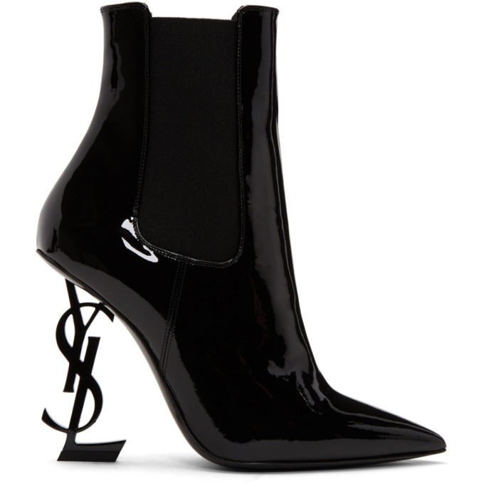Saint Laurent Black Patent Opyum Chelsea Boots
