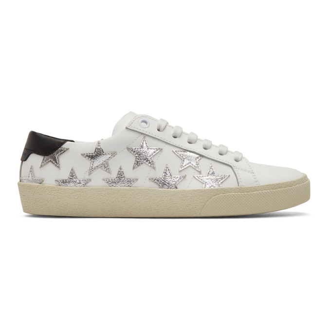 Saint Laurent White & Silver Court Classic California Sneakers